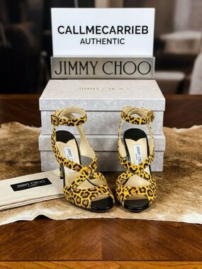 🛍️ Jimmy Choo Authentic Leopard Print Patent Leather Slingback Sandals